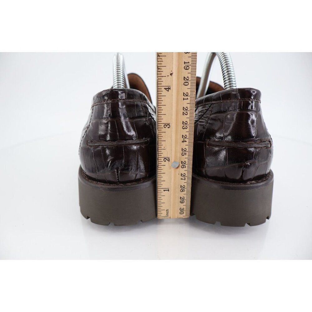 Cole Haan Geneva Platform Penny Loafers Croc Embossed Leather Womens 11 B Brown - Picture 7 of 13